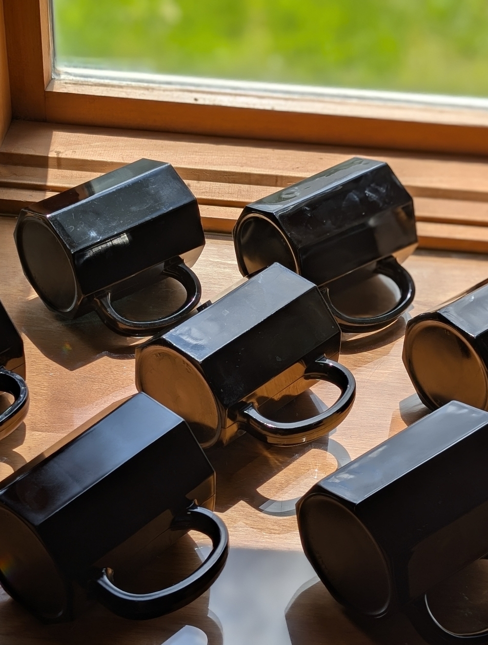 Arcoroc Mid Century "Octime" Octagonal Black Mug Set Of 7, Made In France - Picture 7 of 15